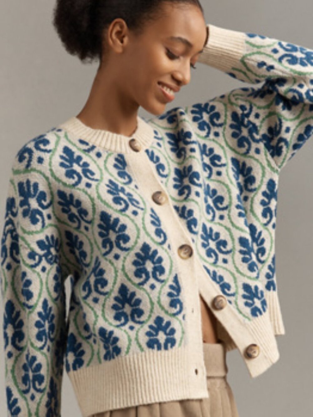 Maeve Graphic Intarsia Cardigan Sweater